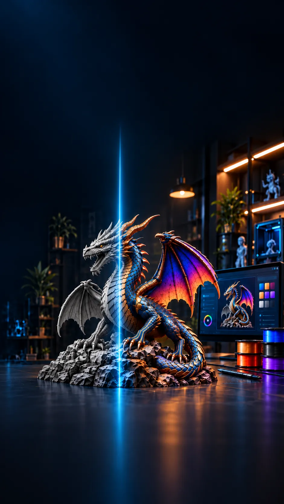 Dragon model illustrated before and after multicolor design in PrintNext Color Studio