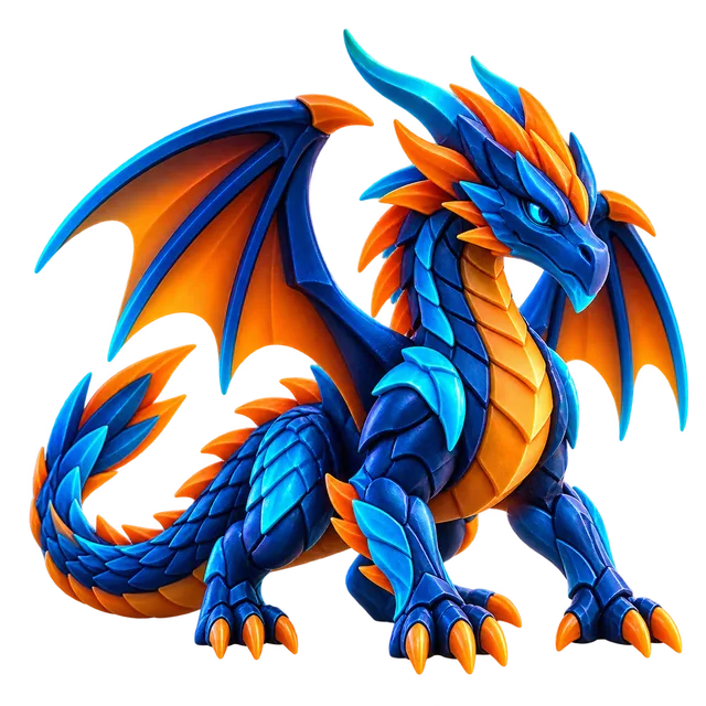 Blue and orange multicolor dragon model