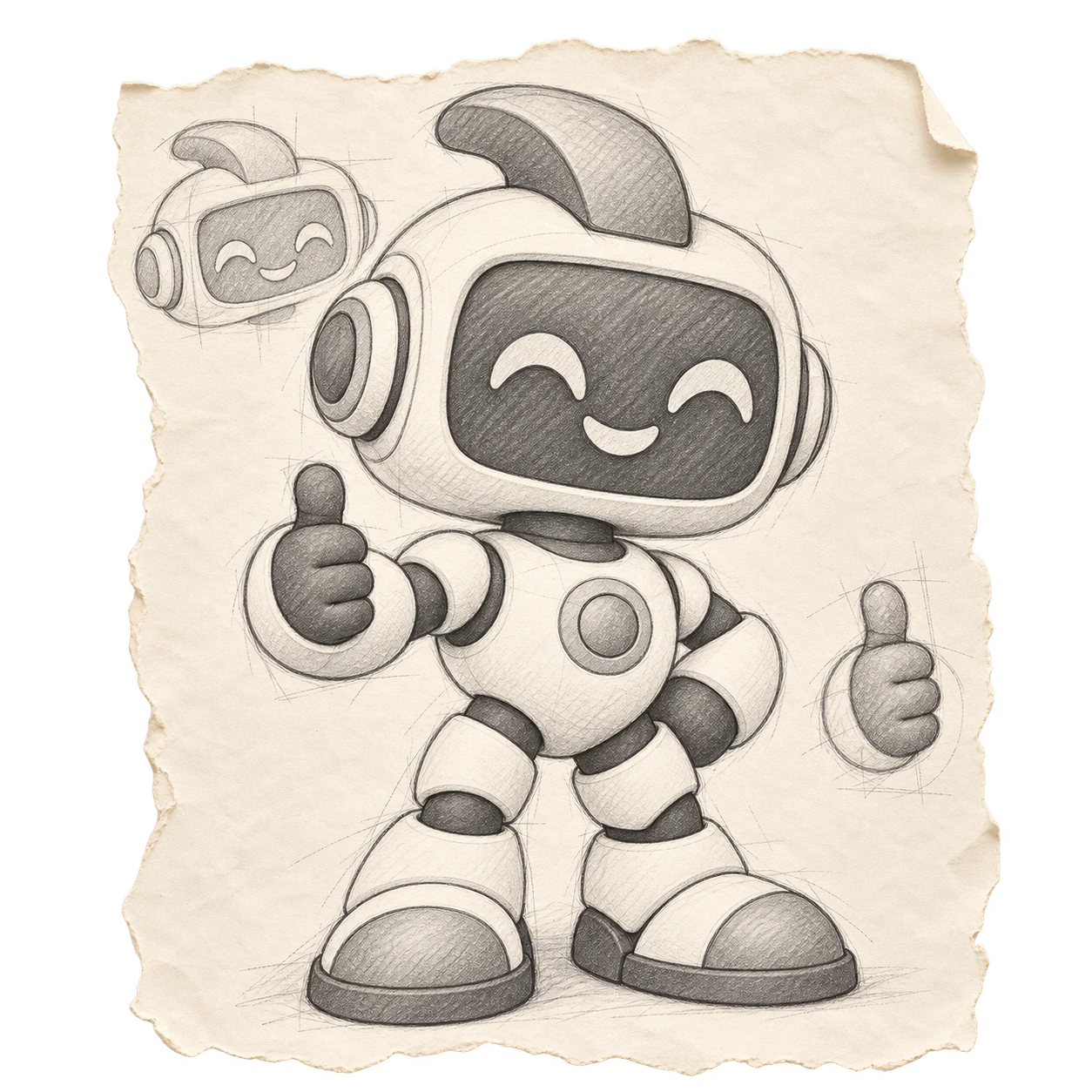 Pencil concept sketch of a friendly robot for the idea-to-3D-print workflow