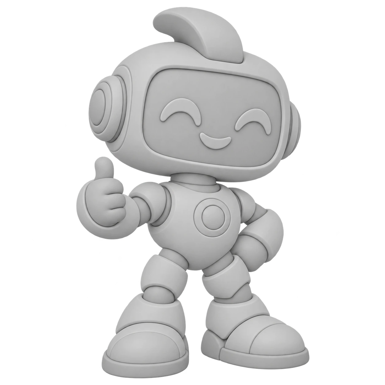 Uncolored friendly robot 3D model illustration before color assignment
