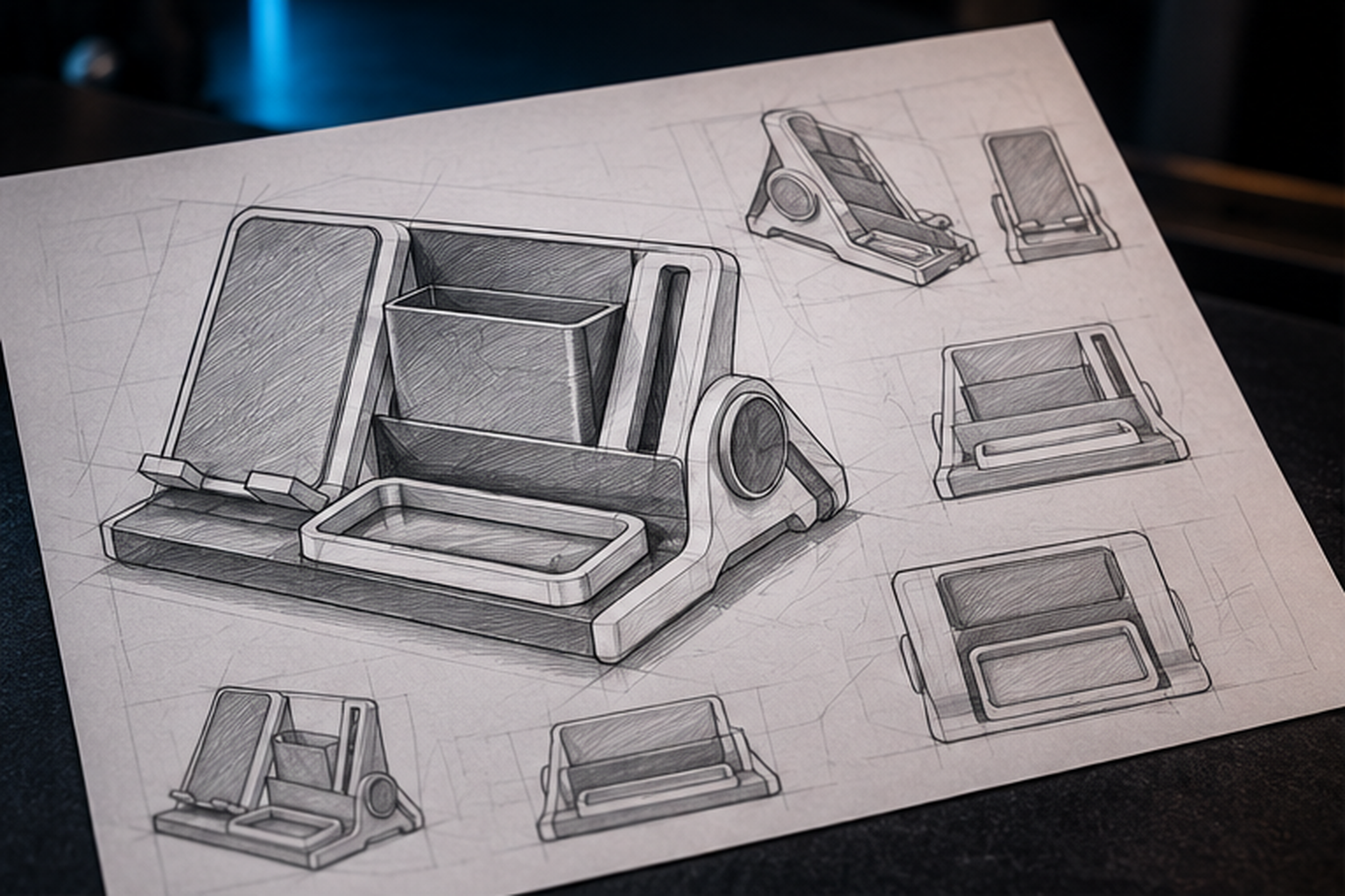 PrintNext generated sketch concept of the requested desk organizer