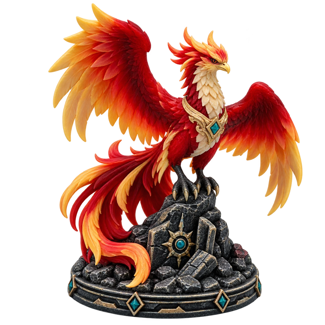 PrintNext full-color phoenix 3D printed figurine with red and orange feathers