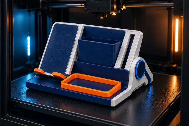 The finished multicolor organizer on a 3D printer bed