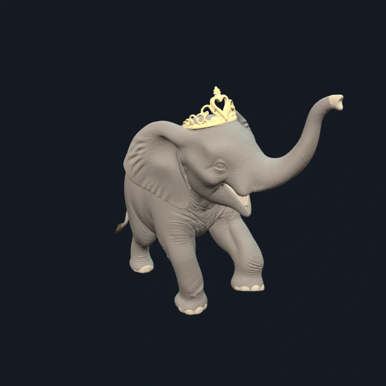Royal Elephant 3D Model – Cute Crowned Elephant by PrintNext 3D model preview